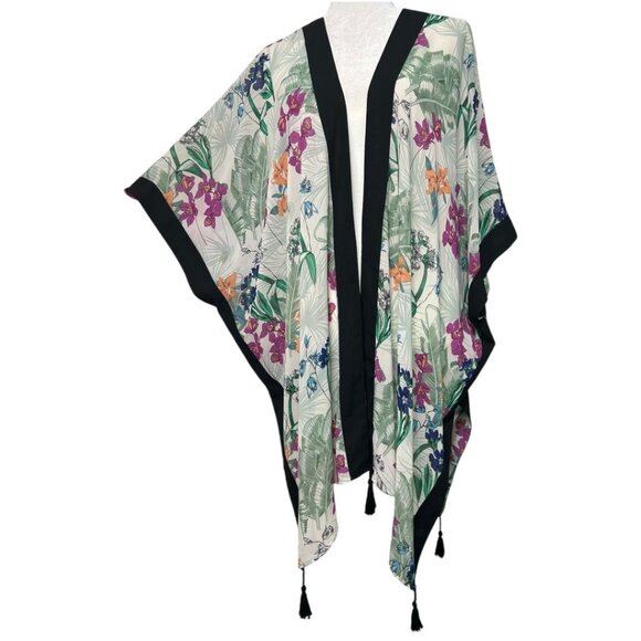 Gibson & Latimer Floral Print Kimono Cardigan With Tassels Oversized Size‎ Small - Picture 1 of 4